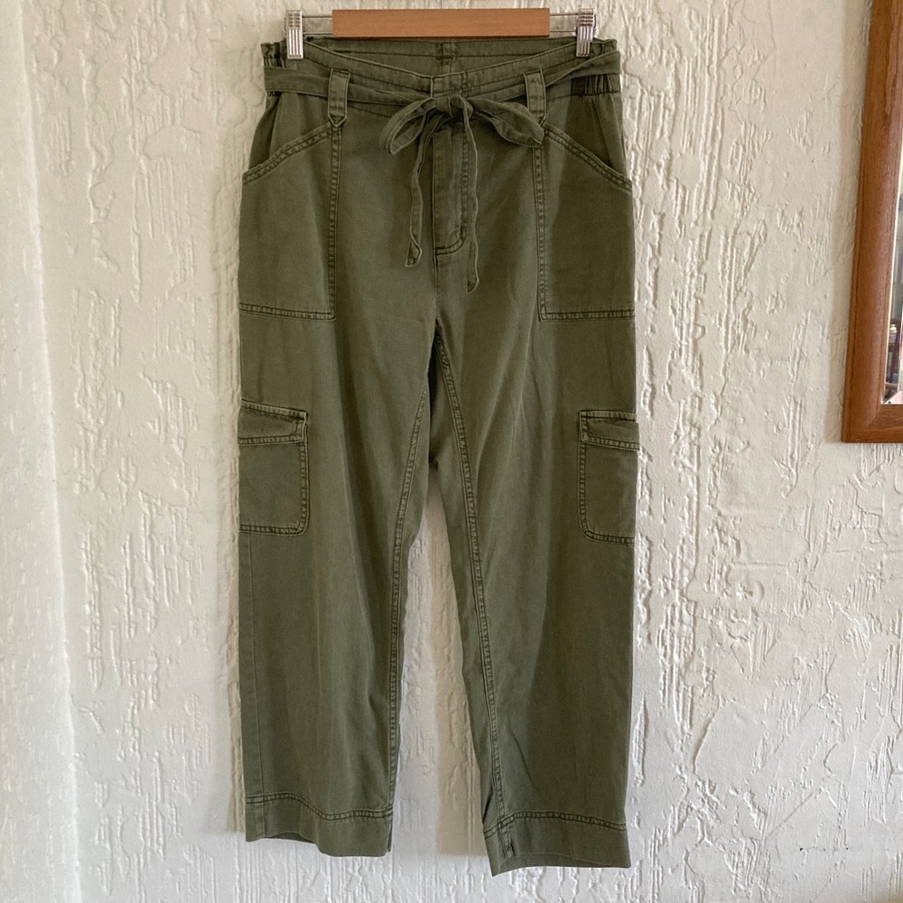 Old Navy Cargo Tie Waist Wide Leg Alpine Tundra Green Pants Size Small